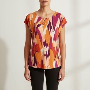 JOIE | Multicolored Capped Sleeve Linen Top Sz L